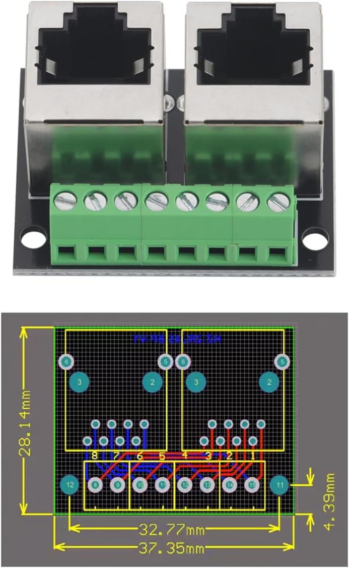 Teansic 2PCS RJ45 Ethernet Dual Female Terminal Breakout Board,3.5mm Pitch 8Pin RJ45 Screw Connector Network Adapter Terminal(Vertical Socket) - Image 2